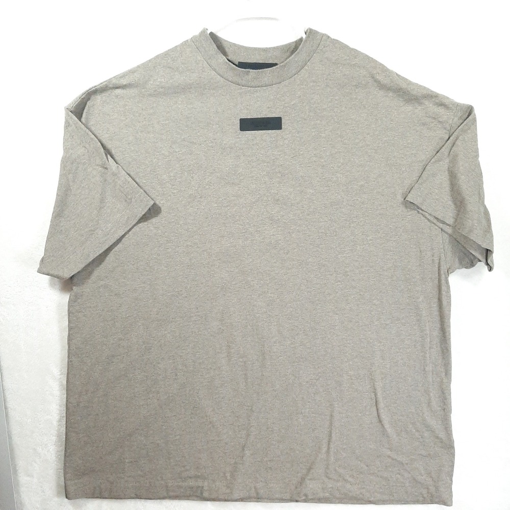 Fear of God Essentials Mens Oversized T-Shirt Oatmeal Grey Size L Rubber Logo